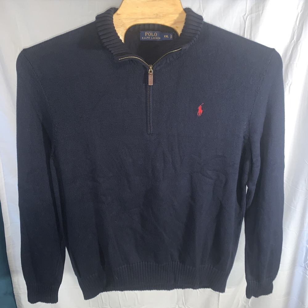 Polo Ralph Lauren Sweater Mens 2xl Dark Blue 1/4 Zip Pull Over  100 % Cotton